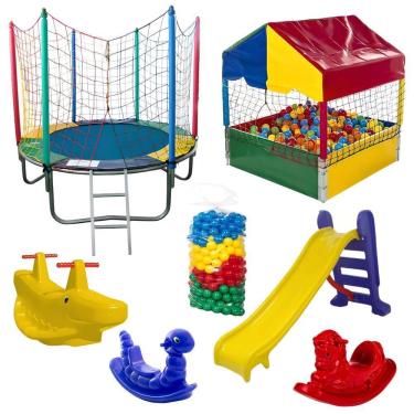 Imagem de Kit Pula Pula 1,83m + Piscina De Bolinhas 1m + 500 Bolinhas + Escorrega Médio + 2 Gangorra 1l + 1 G2
