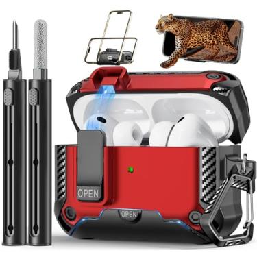 Imagem de Polislime Capa para AirPods Pro 3 (2025) com suporte de telefone, design de interruptor automático de proteção contra quedas com kit de limpeza para iPod Pro 3º carregamento (cabo USB-C/Lightning)