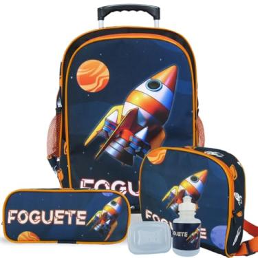 Imagem de Kit Mochila Foguete Com Rodinhas Tam G com Lancheira e Estojo