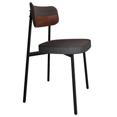 Imagem de Cadeira De Jantar Estofada Fixa Ella M25 Linho Grafite/marrom - Mpozenato
