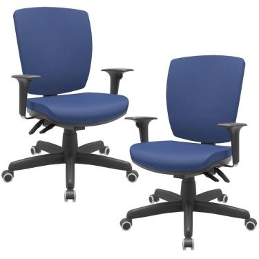 Imagem de Kit 02 Cadeiras De Escritório Diretor Office Base Giratória Preto Alta Flexi P03 Vinil Azul - Lyam