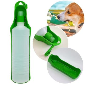 Imagem de Bebedouro Portatil Pet Garrafa De Agua 500ml Para Cachorros Viagem Caminhada Carro Passeio Com Alça Verde