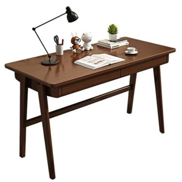Imagem de Escrivaninha de madeira, mesa de estudo com 2 gavetas, mesa de escritório em casa para pequenos espaços, mesa de computador, estação de trabalho, mesa de trabalho de madeira maciça, mesa de laptop