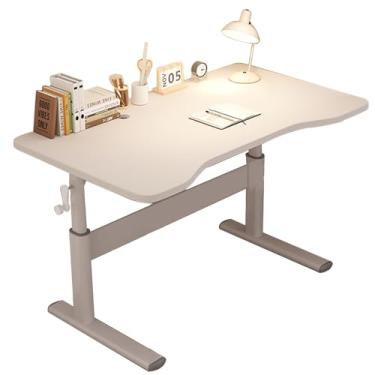 Imagem de Mesa de apoio, mesa de computador com manivela de madeira maciça, mesa única/mesa com gaveta 80 cm/100 cm/120 cm x 60 cm ajuste de altura 65-90 cm mesa de aço carbono de madeira maciça sem gaveta 100