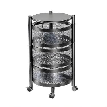 Imagem de Fruteira Articulada com Rodinhas, 3 Andares, Metal, Preto, 52cm Altura x 30cm Diâmetro, Cesto Vazado, Sistema Flexível