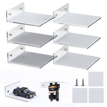 Imagem de Pacote com 6 prateleiras de acrílico flutuantes para parede, compatível com blocos de construção LEGO, prateleiras de dupla face com pinos de 40,6 x 40,6 cm para armazenamento e exibição de blocos de