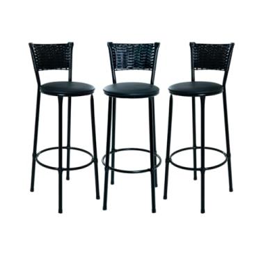 Imagem de 3 BANQUETAS ALTA JUNCO PRETO COZINHA AREA GOURMET MOVEIS DE JUNCO (Preto)