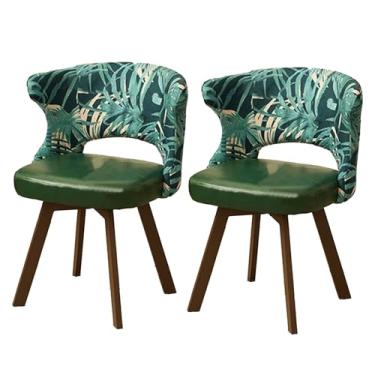 Imagem de Cadeiras de jantar giratórias de 360°, cadeira estofada com apoio de braço e encosto vazado, pernas grossas de madeira maciça, 150 kg, 2 peças