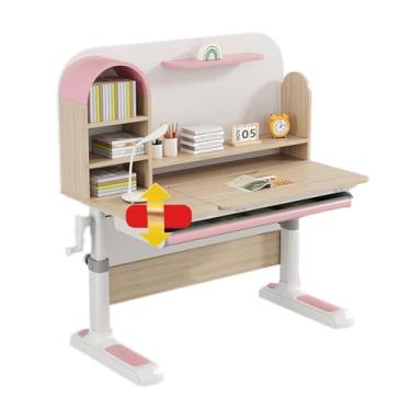 Imagem de Yadlan Escrivaninha crianças altura ajustável e inclinada, mesa de estudo mesa de estudo mesa de estudo mesa de menino, mesa infantil com gaveta e estante de escritório rosa 120 x 60 x 75 cm