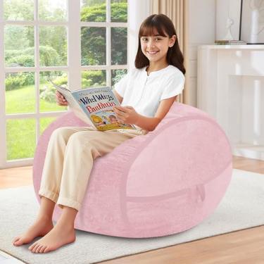 Imagem de HABUTWAY Cadeira de pufe de 6 m, cadeiras pequenas BeanBag com enchimento de espuma de memória, cadeira de veludo ultramacia com alça portátil, sofá confortável para sala de estar, sem montagem - rosa