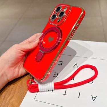 Imagem de HJZSZX Capas de TPU revestidas com alça de pulso para iPhone 16E com suporte para mulheres (para iPhone 16E/vermelho)