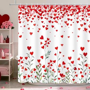 Imagem de MEHOFOND Cortina de chuveiro dia dos namorados coração vermelho folhas verdes doce dia dos namorados cortina de chuveiro para banheiro romântico amor banheira decoração de casa tecido impermeável