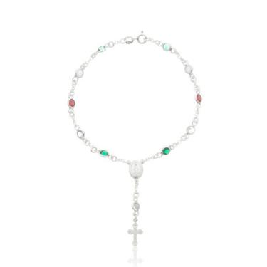 Imagem de Pulseira Terço 18cm com Zircônias Coloridas Prata 925 Fé e Devoção - D