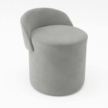 Imagem de Puff Encosto Confortável Sala Estilo Moderno Redondo Suede Cinza