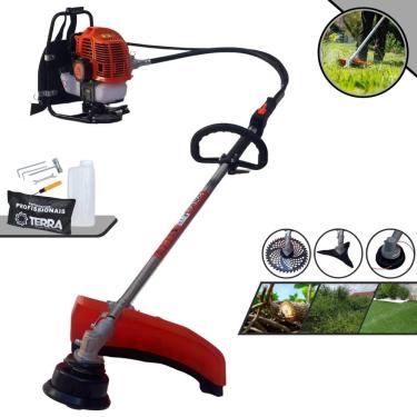 Imagem de Máquina de Cortar Grama Costal À Gasolina Terra GRC430 2T 43cc 1,7HP de Alta Performance Completa Com Carretel + Lâmina 40 Dentes + Lâmina 3 Pontas
