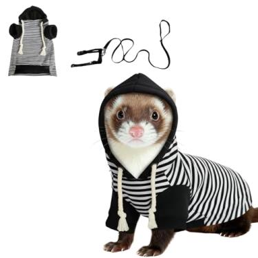 Imagem de Conjunto de arnês e coleira para furões, roupas para furões, animais pequenos, com capuz para furões e outros acessórios para animais de estimação pequenos (preto e branco)