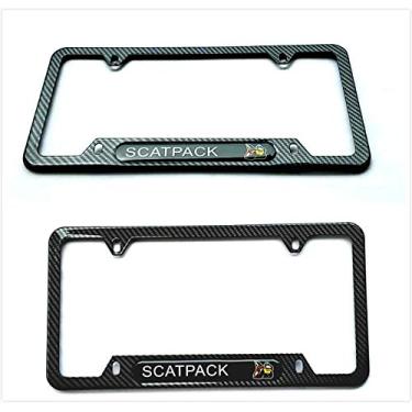 Imagem de 2 peças de fibra de carbono Scatpack capa de moldura de placa de licença para suporte de carregador Challenger - aço inoxidável