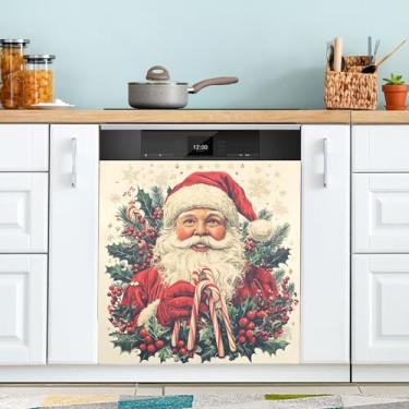 Imagem de SEHANY Linda capa magnética de Papai Noel para lava-louças, adesivos magnéticos decorativos antiarranhões para painel de geladeira e lava-louças, decoração de Natal de cozinha doméstica 58 x 66 cm