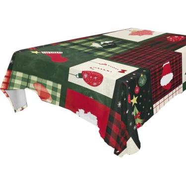 Imagem de Blueangle Toalha de mesa com estampa de retalhos de Natal – Toalha de mesa retangular de poliéster impermeável e resistente a manchas para ambientes internos e externos, 137 x 183 cm (157)