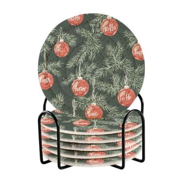 Imagem de Blueangle 6 peças de porta-copos de galhos de árvore de Natal para bebidas, porta-copos de tecido redondo super absorvente para mesa de café, proteção de mesa para decoração de casa (418)