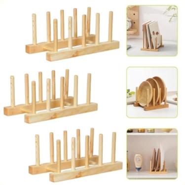 Imagem de Kit 3 Suportes Escorredores Organizadores de Bambu Porta Pratos Tampas e Copos Bancada Divisórias Ecológico (4 pratos 3 UN)