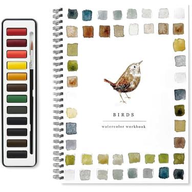 Imagem de Apostilas De Aquarela, Conjunto De Tinta Aquarela De 12 Cores Com Pincel, Apostilas De Aquarela Para Pássaros Para Iniciantes, F