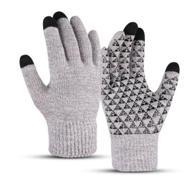 Imagem de Luvas de inverno para mulheres e homens, tela sensível ao toque, forro de malha térmica, luvas quentes para dirigir e andar de bicicleta para clima frio, Branco, cinza, One Siza