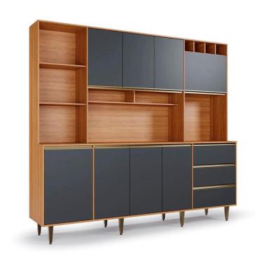 Imagem de Armário de Cozinha Versatti 8 Portas 3 Gavetas Grafite e Freijó