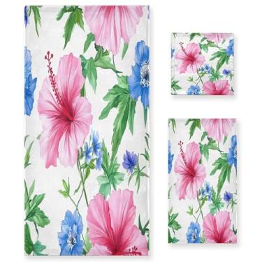 Imagem de xigua Conjunto de toalhas de banheiro de flores de hibisco em aquarela absorvente macio 3 peças toalha de banho toalha de mão toalhas decorativas para banheiro, academia, hotel, praia, piscina