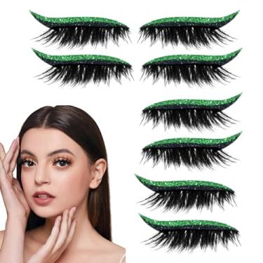Imagem de Cílios postiços | 4 pares de adesivos reutilizáveis para cílios postiços | Glitter reutilizável cuidados de beleza adesivos delineador de olhos para casa desempenho diário viagem