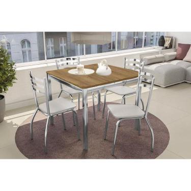 Imagem de Conjunto Mesa Sala Jantar Reno Com Tampo De Madeira 90cm E 4 Cadeiras Portugal Cromada Branco 106 Kappesberg