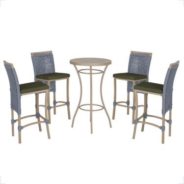 Imagem de Mesa Bistro E 4 Banquetas Roma Fendi Corda Náutica 12 Prata