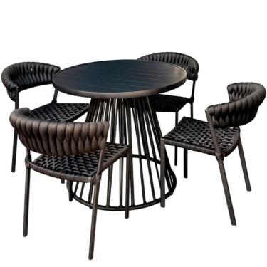 Imagem de 4 Cadeiras Laguna Alumínio Tricô Náutico Mesa Tampo Ripado Preto