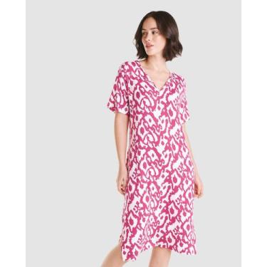 Imagem de Vestido Estampado Abotoamento - Lohe, Fucsia, XXG