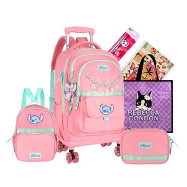 Imagem de Kit Mochila Escolar Juvenil Rodinhas Stitch Original 2026 - Disney, Ro