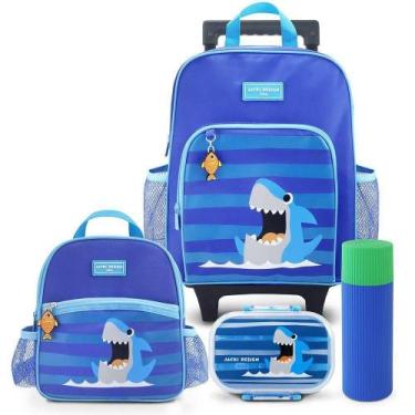 Imagem de Kit Mochila Com Rodinhas Lancheira Pote P/ Lanche E Porta Acessórios M