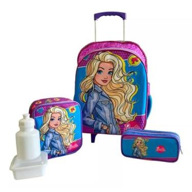 Imagem de Kit Mochila Escolar Infantil Barbie G Rodinhas Meninas F5
