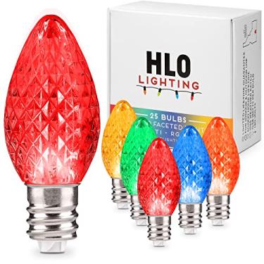 Imagem de Tomada de iluminação festiva facetada C7 Luzes de Natal | Lâmpadas LED multicoloridas Decoração de Natal quente para uso interno e externo | 2 LEDs SMD em cada lâmpada | Conjunto de 25