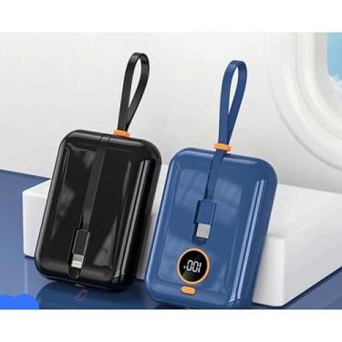 Imagem de Mini Carregador sem fio Portátil Power bank Turdo 10000mah com cabo saída USB Tipo C e iPhone com visor de carga e Designer Leve (Azul)