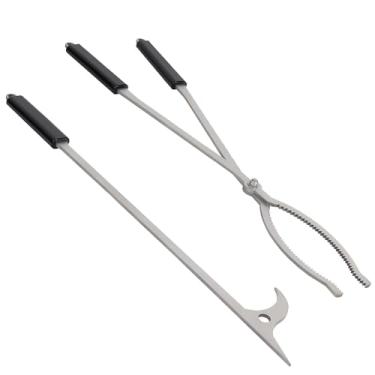 Imagem de Conjunto de pinças de lenha de 71 cm, conjunto de pinças de fogo e lareira de aço inoxidável para fogueira ao ar livre, fogão, lenha, fogão, fogão, fogueira, portátil, à prova de ferrugem