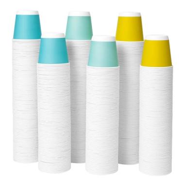 Imagem de Tamone Pacote com 600 copos de papel de 85 g, copos de banheiro pequenos, copos de enxaguante bucal, mini copos de papel, copos azuis, copos amarelos, copos verdes, copos de papel descartáveis para