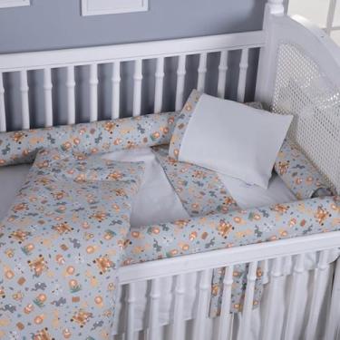 Imagem de Kit Berço 8 Peças Com Edredom 100% Algodão 200 Fios Bebê Estampado (Animais Floresta)