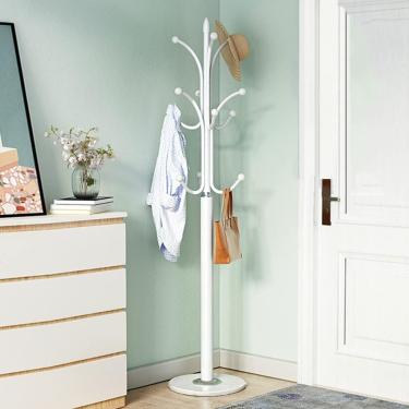 Imagem de Cabide de metal com base de mármore simples e moderno Cabide de chão para quarto Cabide de pano vertical interno Cabide de roupas domésticas Hall Tree Cabide Árvore para bolsa Guarda-chuva L