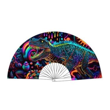 Imagem de Neva Nude Ventilador de mão dobrável Rave - Ventilador portátil reativo à luz negra UV com estojo de cordão | Perfeito para festivais de verão, raves, carnavais e shows | Feito nos EUA (Neosauraus