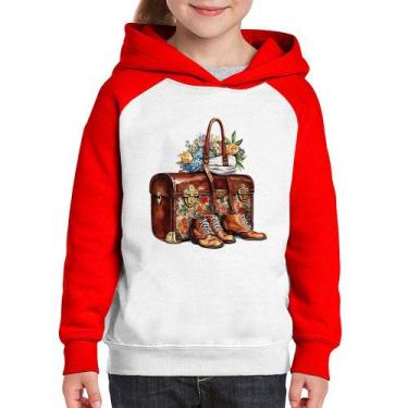 Imagem de Moletom Infantil Mala e Botas Retrô Flores - Foca na Moda, Branco, Ver