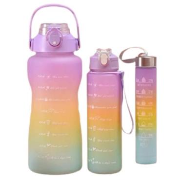 Imagem de Kit com 3 Garrafas De Água Com Canudo Squeeze 2 LITROS - 1LITRO  e 500