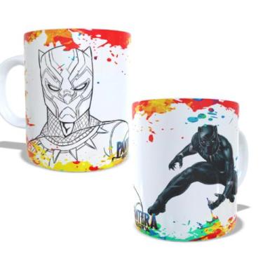 Imagem de Caneca de porcelana infantil pantera negra para pintar com giz de cera