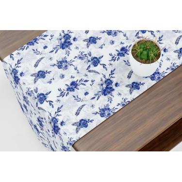 Imagem de Caminho De Mesa Trilho Floral Azul e Branco - Fabrika de Festa