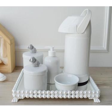 Imagem de Kit Higiene Bebê Porcelana K023 Prata Térmica Bandeja Pérola Banho Qua