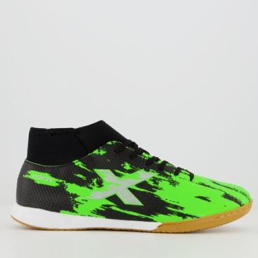 Imagem de Chuteira Oxn Fusion Grip 3 Neo Futsal Preta e Verde, 40